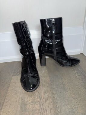 Florian Patent Leather Heeled Boots Black Size 8.5, 3.5" heel